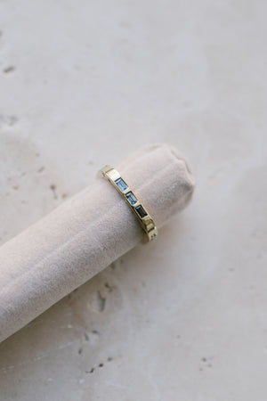 Multi-Stone Square Engraved Love Band - Blue Sapphires