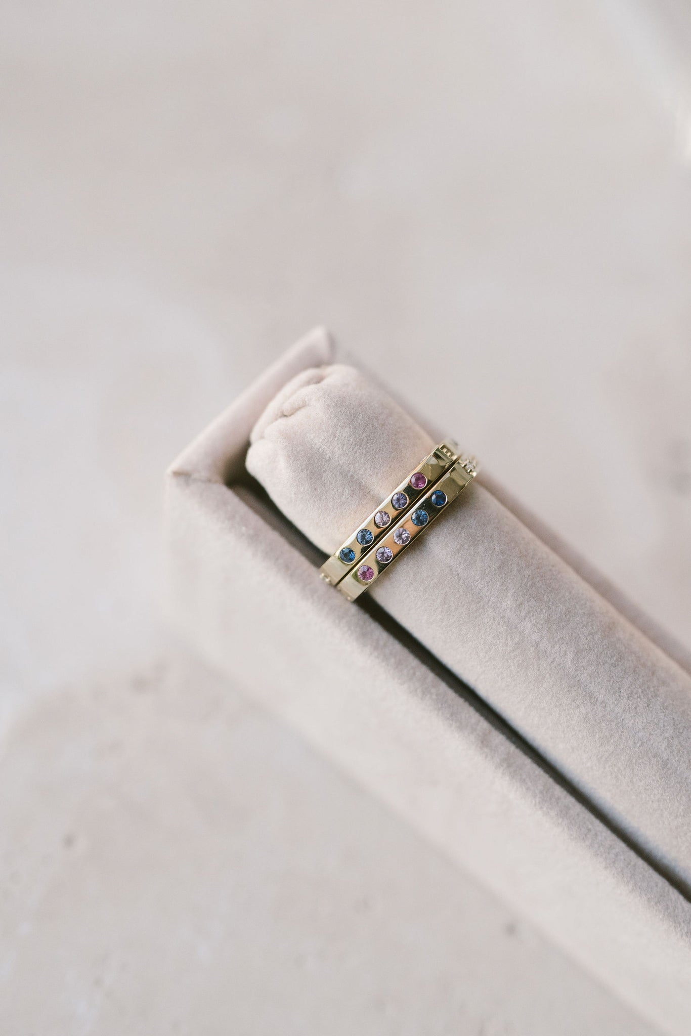 Multi-Stone Square Engraved Love Band - Blue Sapphires