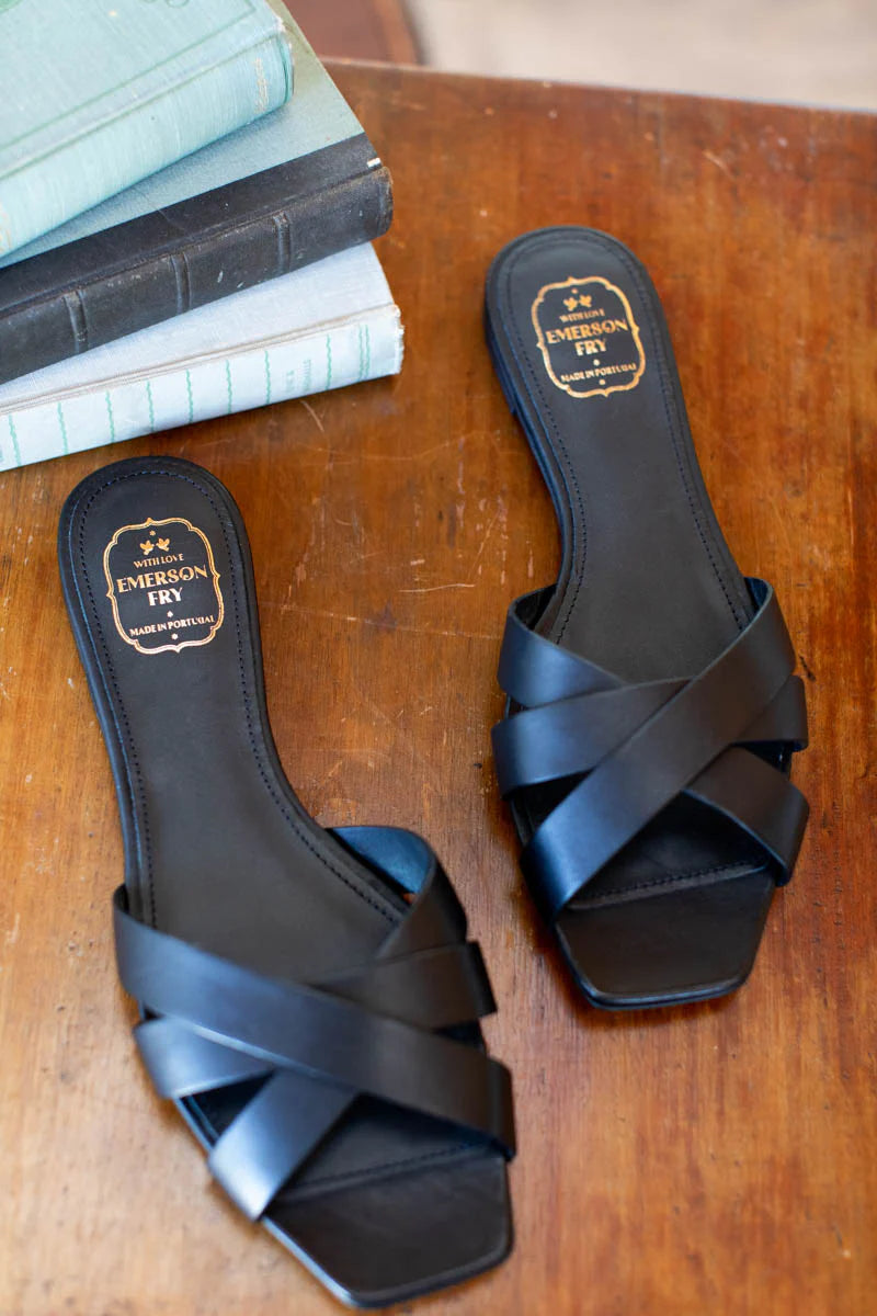 Fortuna Slides in Black Leather