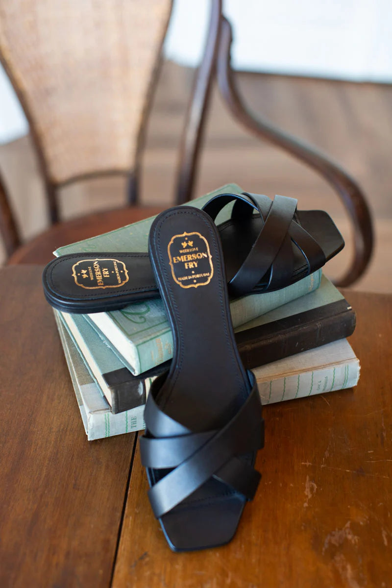 Fortuna Slides in Black Leather