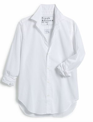 Frank Classic Button Up in White on White Stripe