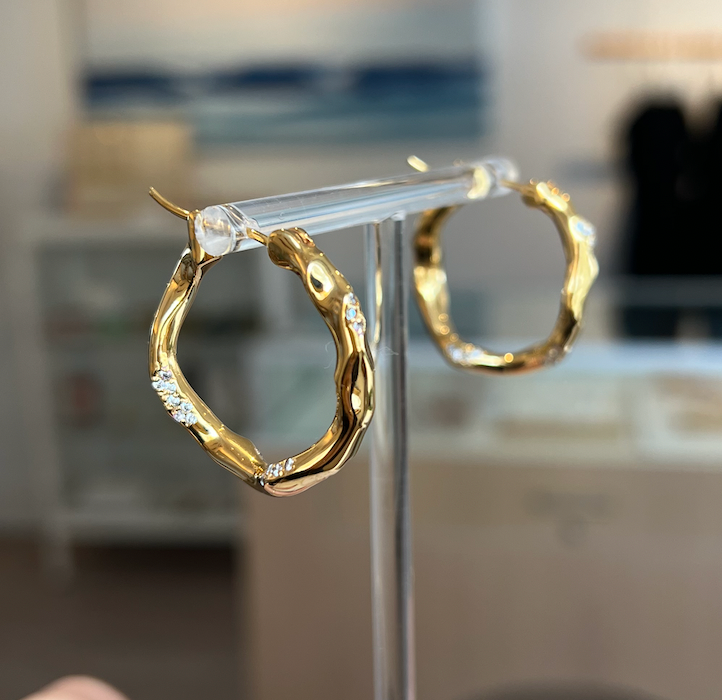 Medium Wave Hoops with Stones