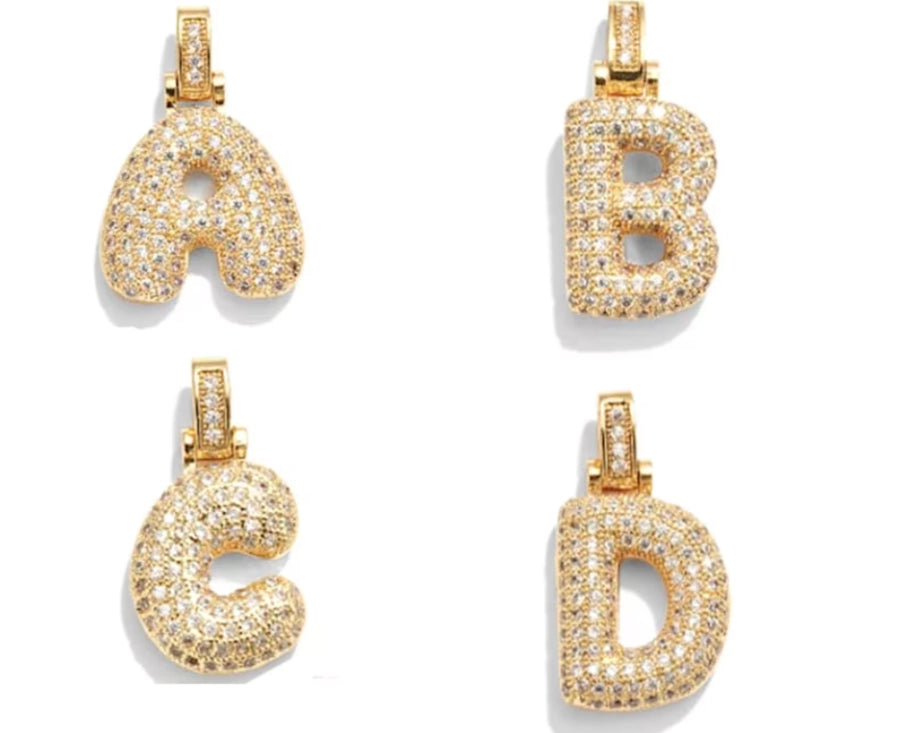 Pave Bubble Letter Charm Necklace