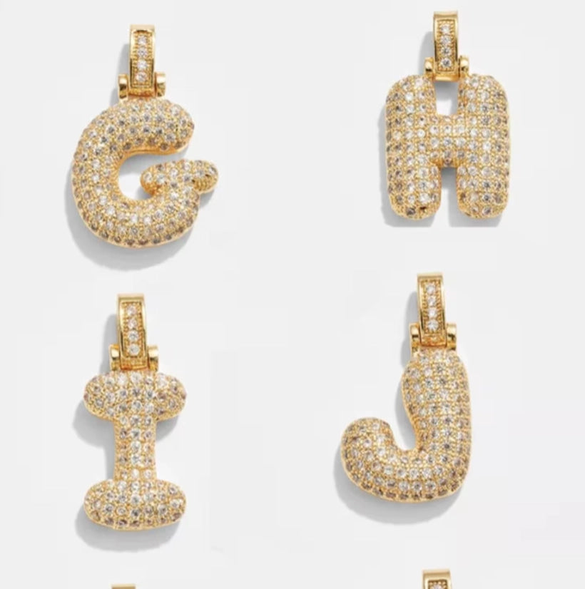 Pave Bubble Letter Charm Necklace