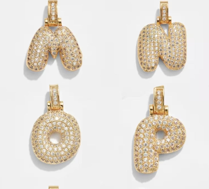 Pave Bubble Letter Charm Necklace