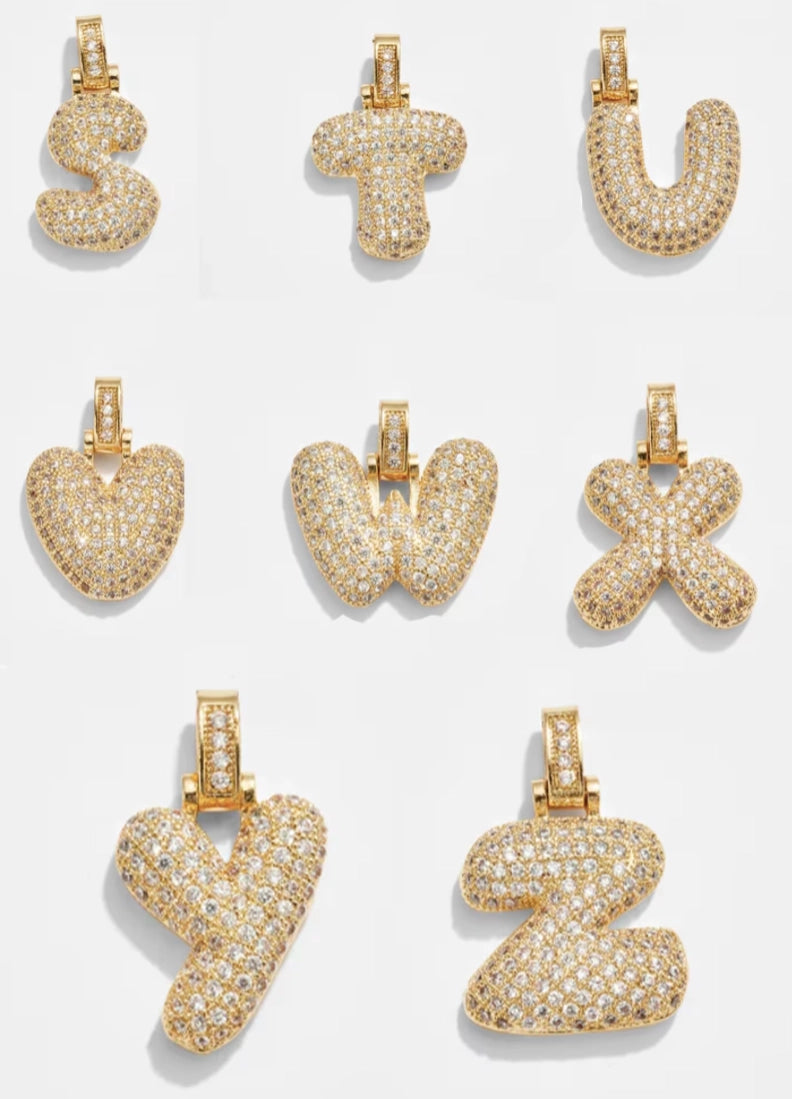 Pave Bubble Letter Charm Necklace