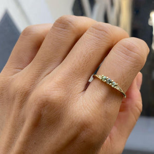 Three Green Sapphire Deco Ring