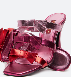 Antoinette Pink + Red Leather Mules